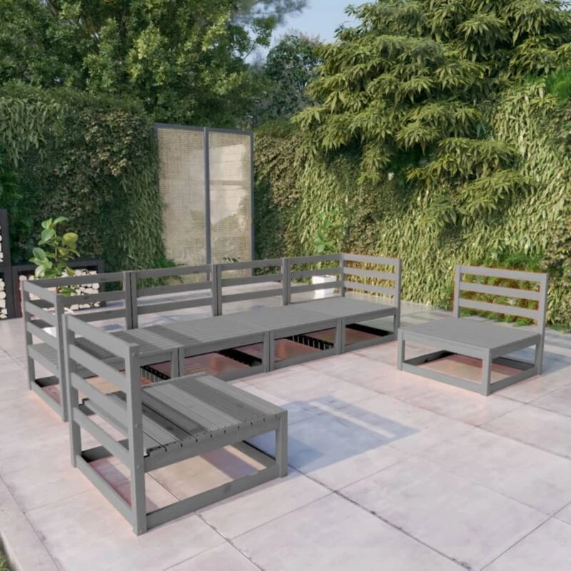 Image of VIDAXL 6 Piece Garden Lounge Set Grey Solid Pinewood Vidaxl 8720286465042
