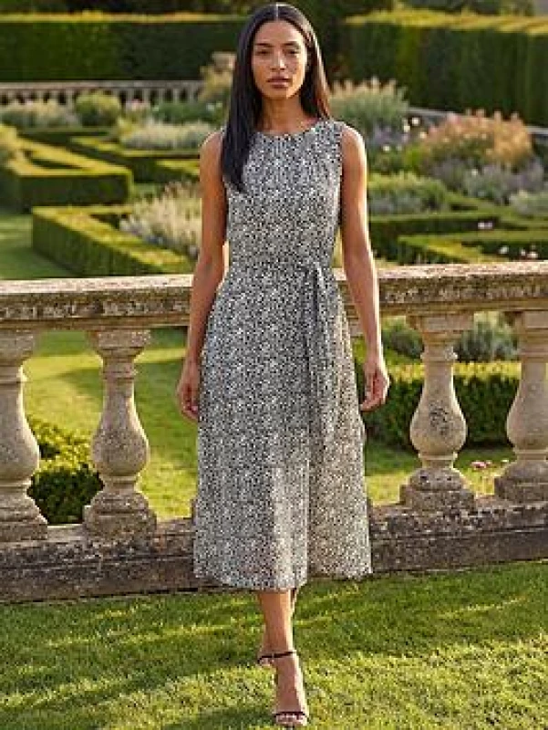 Image of Roman Womens Spot Print Pleated Midi Dress in White Size: 20 White Female 20