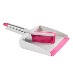 image of Kleeneze Heart Rubber Head Dustpan and Brush Set - Pink