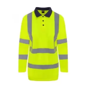 Image of PRO RTX High Visibility Mens Long Sleeve Polo Shirt (4XL) (Yellow/Navy)