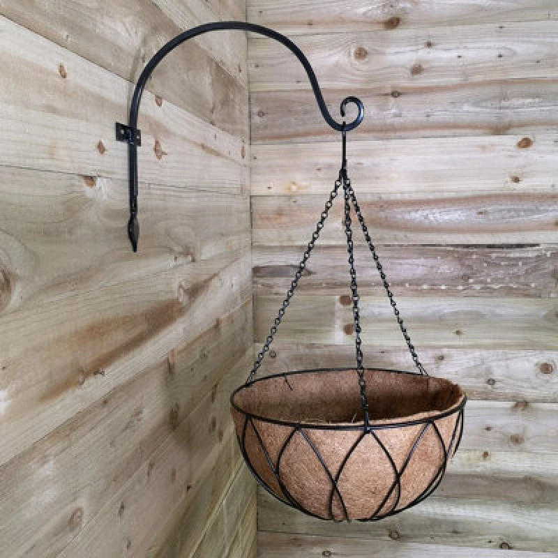 Image of Samuel Alexander Black Lattice Metal Garden Patio Flower Wall Hanging Basket With Watersave Coco Fibre Liner 35Cm - Without Bracket