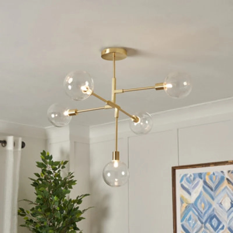 Image of Bhs Hennock Satin Brass 5 Lamp Semi Flush Ceiling Light