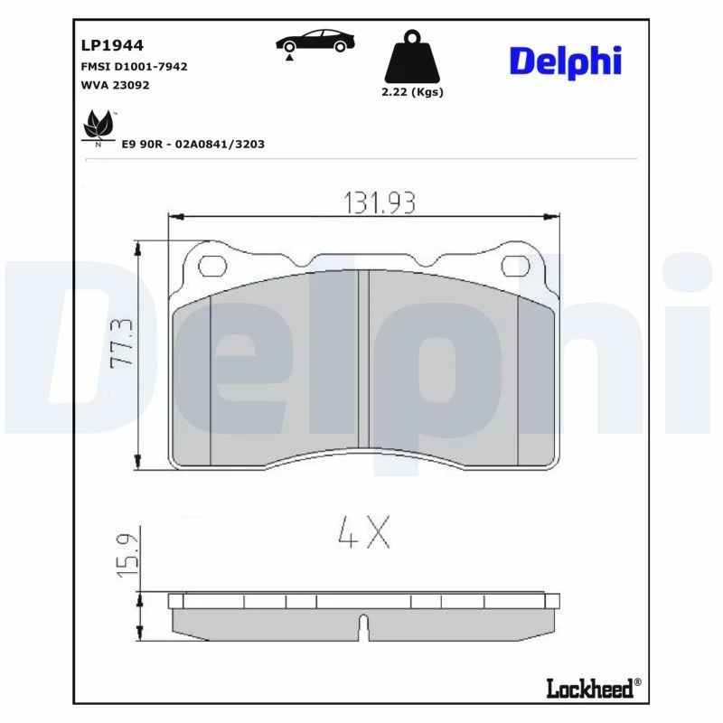 Image of DELPHI Brake pad set DELPHI LP1944