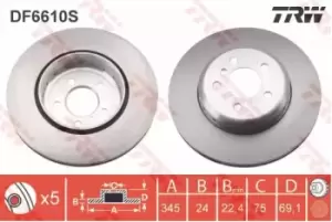 Image of TRW Brake disc DF6610S Brake rotor,Brake discs BMW,5 Touring (F11),5 Limousine (F10),7 (F01, F02, F03, F04),5 GT (F07),6 Gran Coupe (F06)