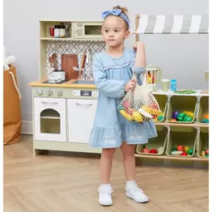 Image of Little Chef Frankfurt Wooden Toy Kitchen Interactive Pretend Play Food Set, Cutting Fruit and Vegetables Accessories 10 Pieces & Bag TK-W00015