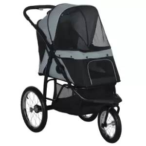 Image of PawHut Pet Stroller Jogger for Medium Small Dogs, Foldable Cat Pram Dog Pushchair with Adjustable Canopy, 3 Big Wheels, Grey