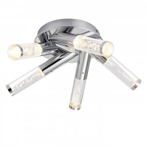 Image of 5 Light Semi Flush Bathroom Multi Arm Ceiling Light Chrome, Clear Acrylic with Bubbles IP44