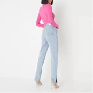 image of Missguided Straight Leg Split Hem Jeans - Blue