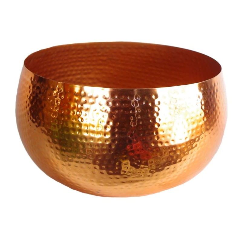 Image of Unbranded XL Metal Bowl Planter 32 x 20cm Hammered Copper Colour Straight Edge