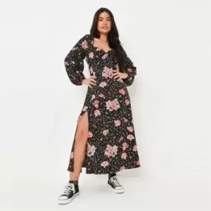 Missguided Mlkmaid Midi Dress Ls Floral - Black