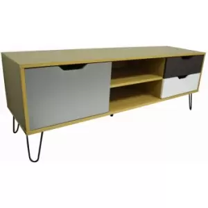Image of Large tv / Entertainment Unit With Three Storage Drawers - Beech / Muticoloured - Beech/Multi