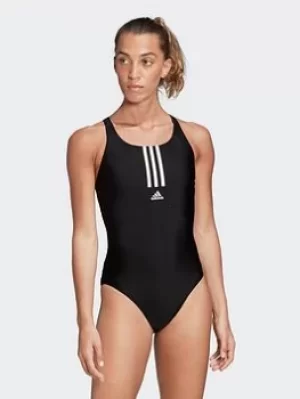 Image of adidas Sh3.ro Mid 3-stripes Swimsuit, Blue/White, Size 30, Women