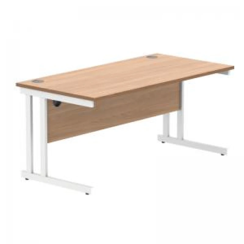 Image of Polaris Rectangular Double Upright Cantilever Desk 1600x800x730mm Norwegian Beech/White KF822150