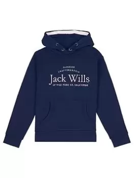 Image of Jack Wills Girls Script Hoodie - Navy Blazer, Navy, Size Age: 12-13 Years, Women