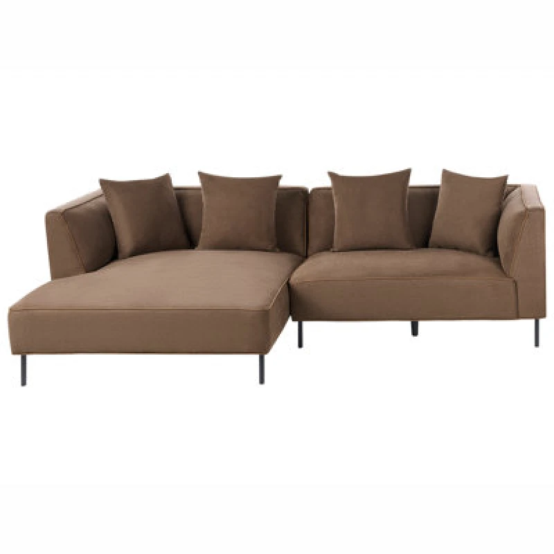 Image of Beliani Corner Sofa 3 Seater Sater Fabric Brown Right Hand