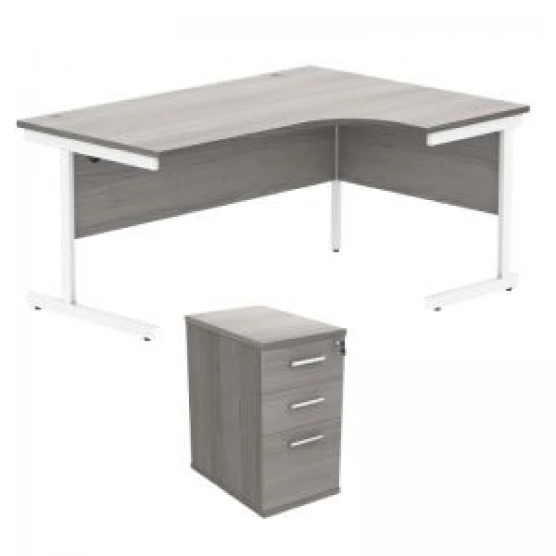 Image of Astin Radial Right Hand SU Desk +Desk High Pedestal 1600x1200 Alaskan Grey Oak/Arctic White KF820157
