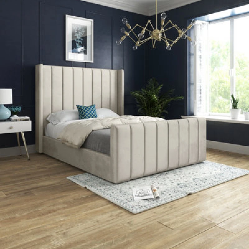 Image of DS Living Oxford Upholstered Soft Touch Plush Cream Velvet Single Bed Frame 3ft