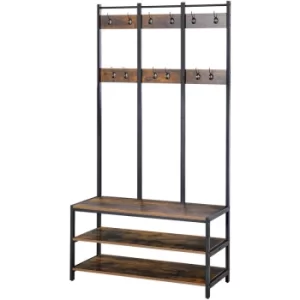 image of HOMCOM Entryway Coat Rack Hall Tree Shoe Bench 3 in 1 Design Metal Storage Rack