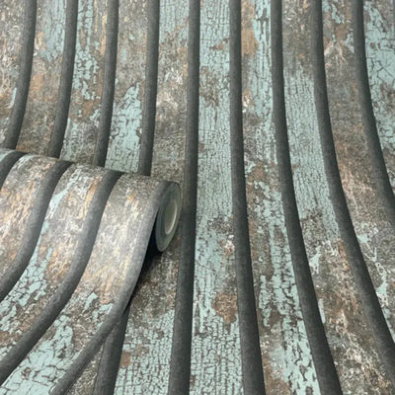 Image of Crown Carbon Oxidize Teal & Copper Wall Panel Stripe Metallic Wallpaper M1750