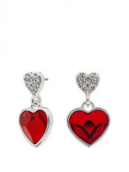 image of Jon Richard Silver Plated Swarovski Red Dancing Heart Drop Earrings