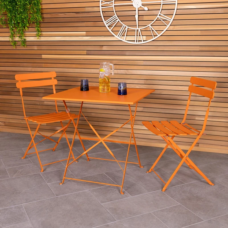 Image of Square Folding Metal Bistro Set Orange