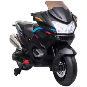 image of Homcom 12V Black Electric Motorbike W/ Training Wheels For Ages 3-8 Years