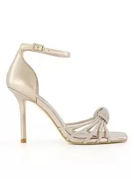 image of Dune London Marvella Leather Diamante Knot Sandal, Gold, Size 4, Women