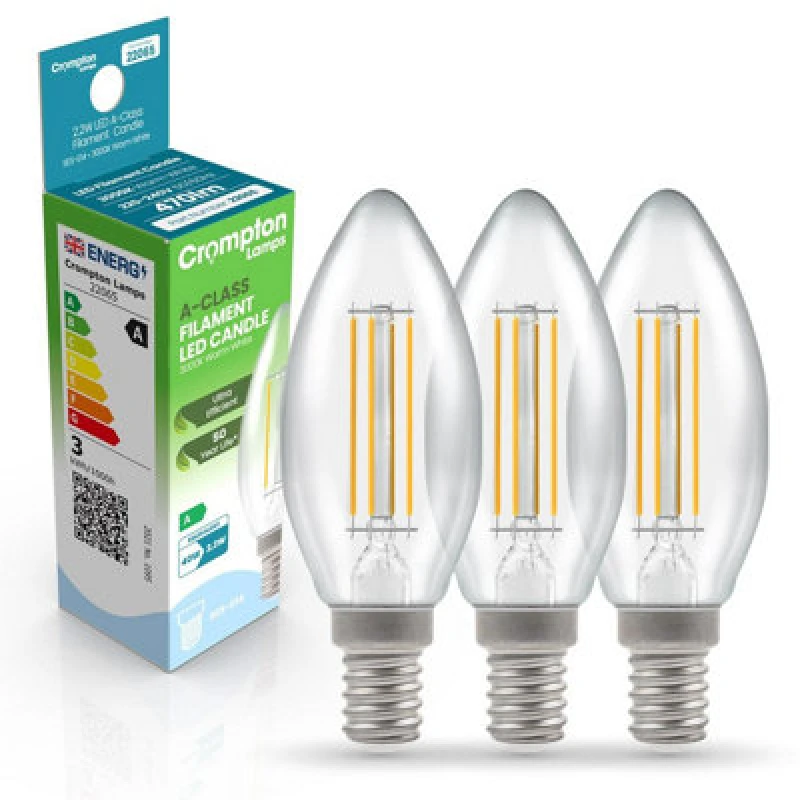 Image of Crompton Lamps LED Ultra-Efficient Candle 2.2W E14 A-Class Warm White Clear (40W Eqv)