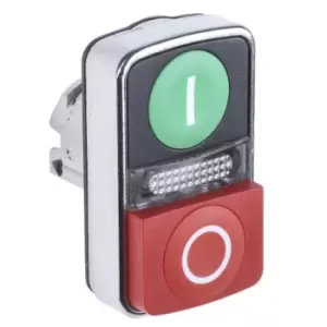 Image of Schneider Electric 1 Flush 1 Extended, Flush Illuminated Green, Red - Green, I/O, Red, Harmony XB4 Series, 22mm Cutout,