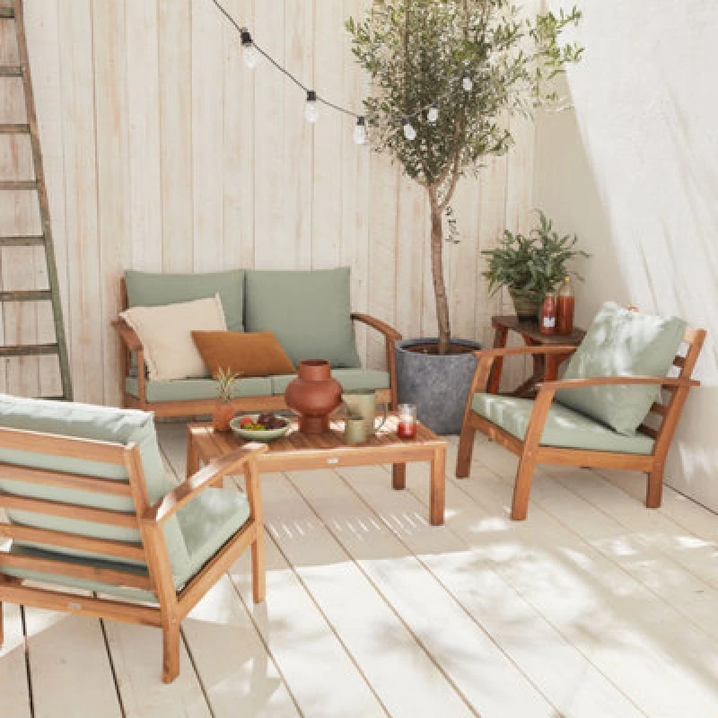 Image of Sweeek - 4-Seater Wooden Garden Sofa Set Natural 123X82.7X74.6cm - Ushuaia