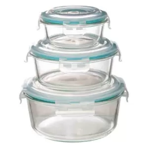 image of 5five Glass Round Food Storage Clip Top Box - Set Of 3