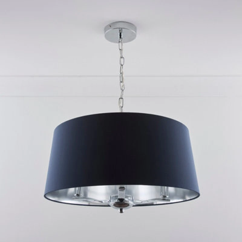 Image of K LIVING Giovanna 3 Light Chrome Chandelier and Navy Shade Navy