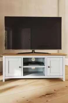 image of 2 Door Solid Oak Ready Assembled TV Unit Linen- Taberno