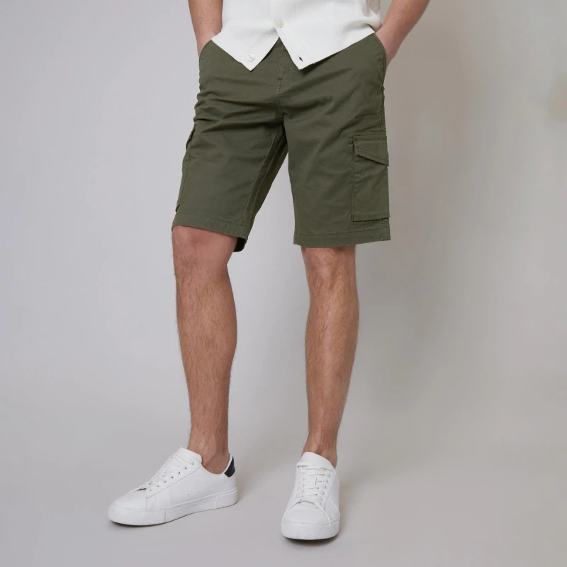 Image of Threadbare 'Battlecraft' Cotton Cargo Shorts With Stretch Khaki