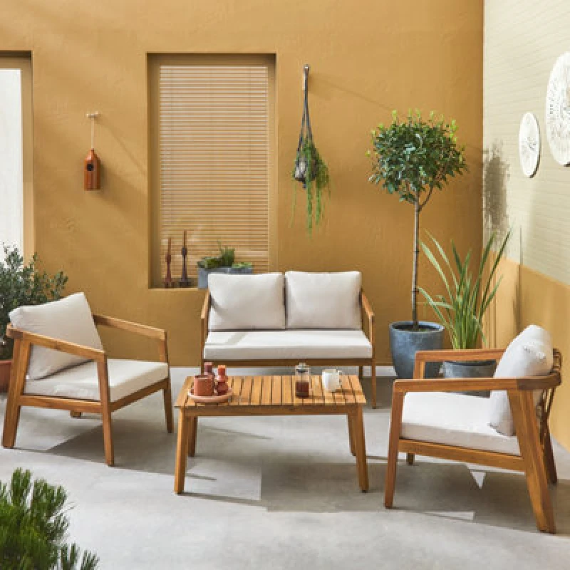 Image of Sweeek - 4-Seater Wooden Garden Sofa Set Beige 108.5X74.7X64.5cm - Loberia