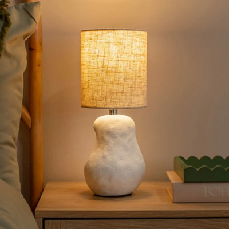 Image of ValueLights ValueLights Mae Natural Linen Lamp Shade White Abstract Sandblast Ceramic Table Lamp White One Size Unisex 5016529271932