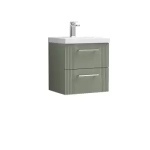 image of Nuie Deco 500mm Wall Hung 2 Drawer Vanity & Basin 3 - Satin Reed Green