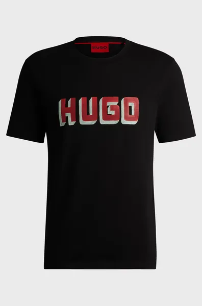 Image of HUGO Red Daqerio Cotton-Jersey T-Shirt - M Black Tops male 50516624-001 M