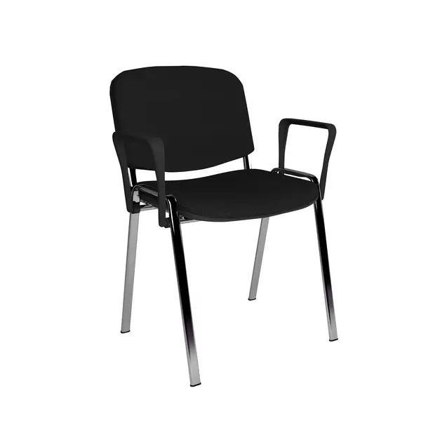 image of Taurus Meeting Room Stackable Chair with Chrome Frame and Fixed Arms - Black