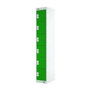 Image of Six Compartment Locker D300mm Green Door Dimensions H1800 x D300 x