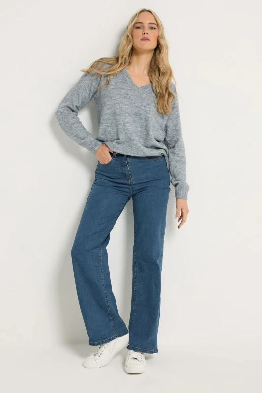 Image of Long Tall Sally Womens Tall Wide Leg Jeans in Blue Size: 14L Blue Female 14L