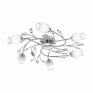 image of Eglo Pitale LED Polished Chrome 6 Lamp White Glass Ceiling Light - 6 x 2.5W G9