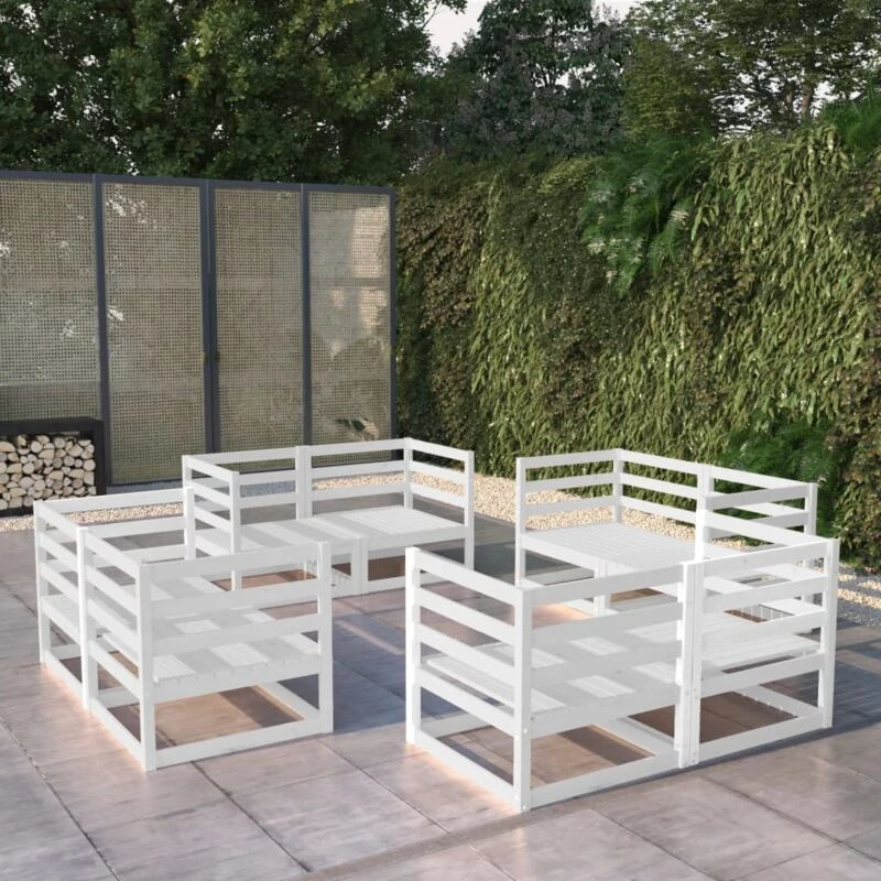 Image of VIDAXL 8 Piece Garden Lounge Set White Solid Pinewood Vidaxl 8720286463888