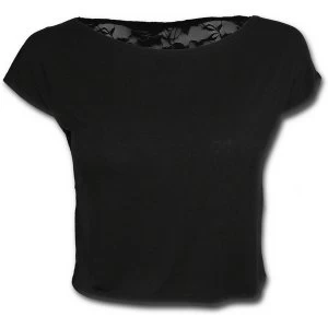 Image of Gothic Elegance Lace Back Crop Womens X-Large Short Sleeve Top - Black