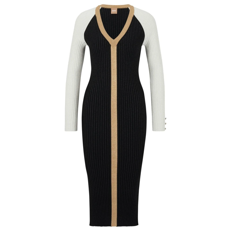 Image of Boss Long Sleeve Knitted Bodycon Dress Open Miscellans female 8 (XS)