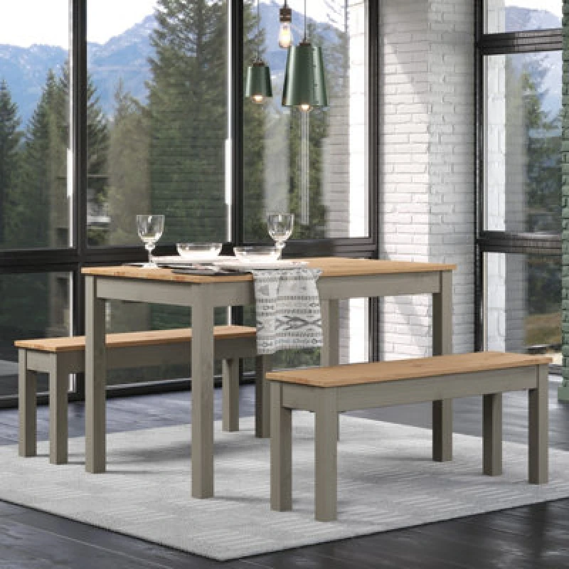 Image of Core Products Grey Corona Linea Table And 2 Bench Dining Set, Grey CRGTB5SET1