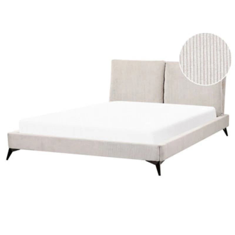 Image of Beliani Bed Corduroy Melle 160 X 200 Cm (Eu King Size) Light Beige