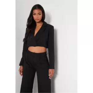 image of I Saw It First Petite Woven Cropped Fitted Blazer - Black