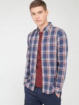 Image of Farah Steen Check Shirt - Teal Marl, Teal, Size XL, Men