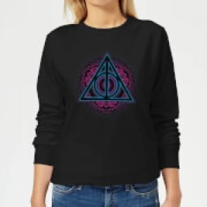 Image of Harry Potter Deathly Hallows Neon Womens Sweatshirt - Black - XL